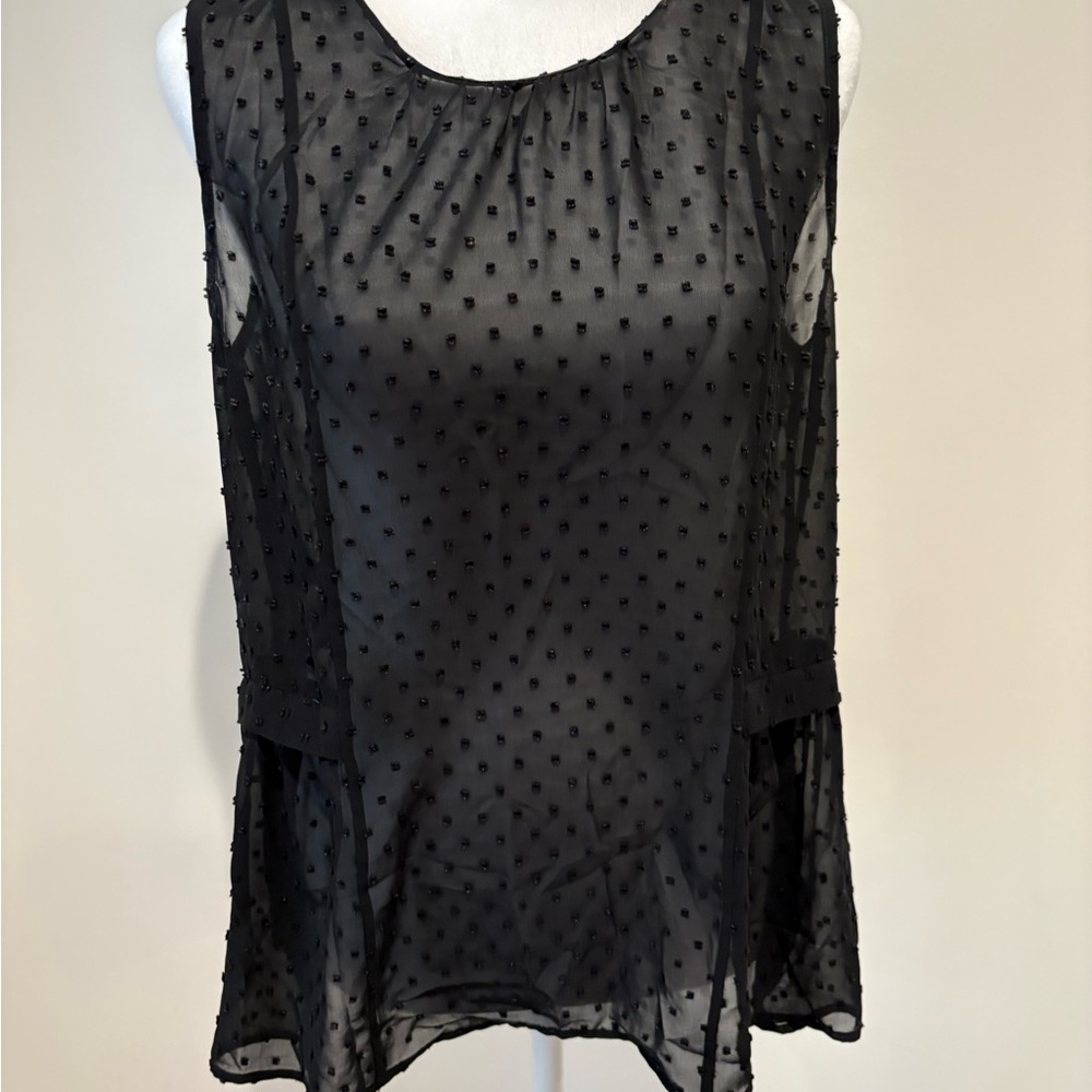 J. Crew Black Sheer Swiss Dot Sleeveless Blouse